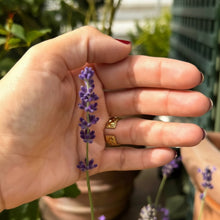 Charger l'image dans la galerie, Bague médaille miraculeuse Fleur Nabert créations en acier doré avec couronne de feuilles portée sur une main
