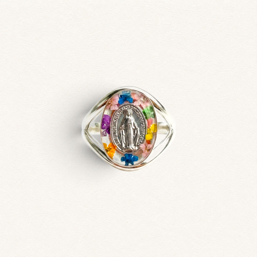 Fleur Nabert créations Floral Miraculous Medal Ring - Silver Medal MetaobjectListDrop