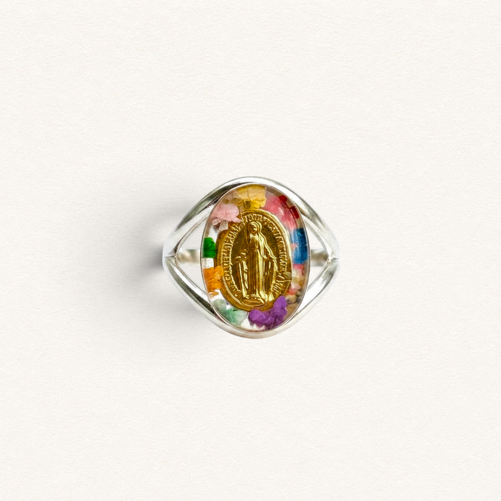 Fleur Nabert créations Bague médaille miraculeuse fleurie - Médaille dorée MetaobjectListDrop