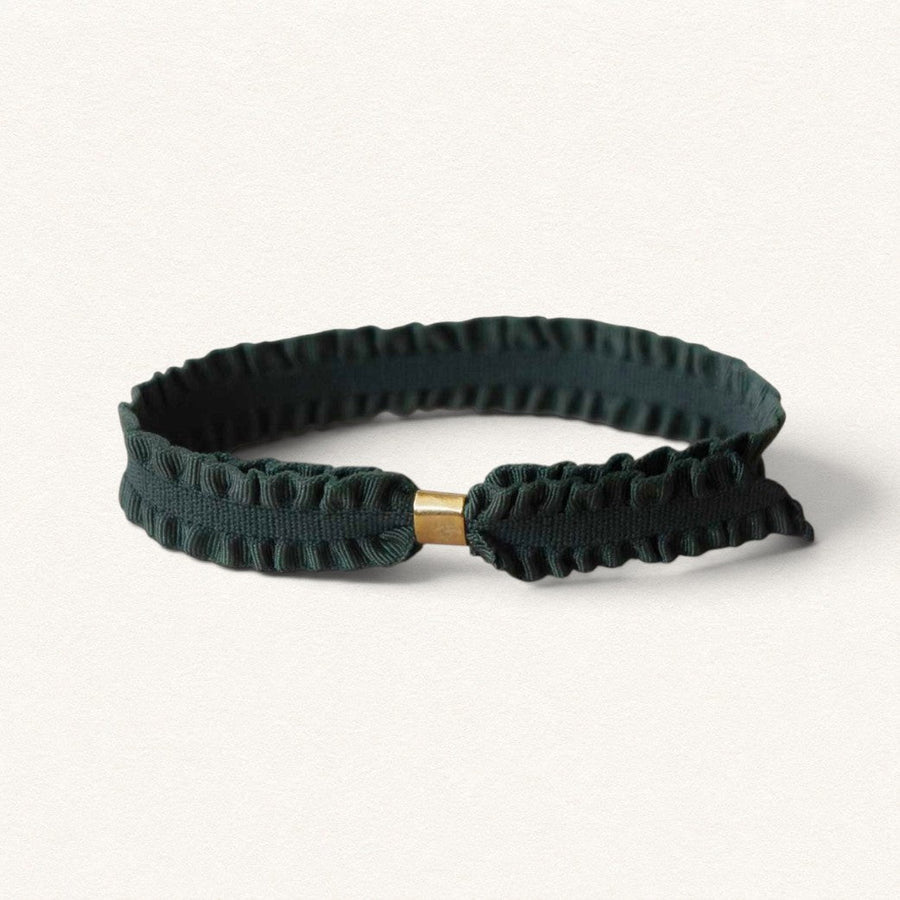 Bracelet en ruban élastique Pompadour kaki avec apprêt doré, collection Fleur Nabert créations