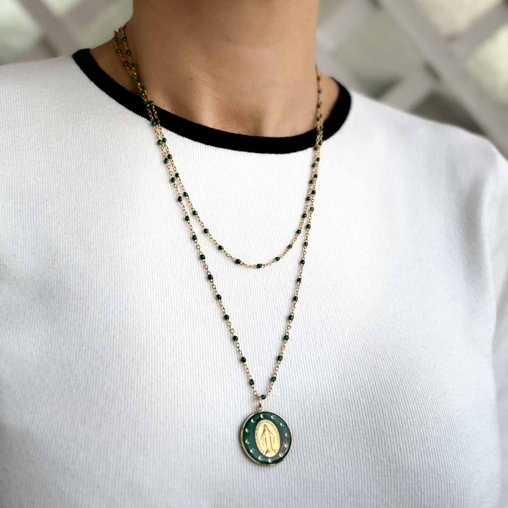 Green Crowned Miraculous Medal - Large