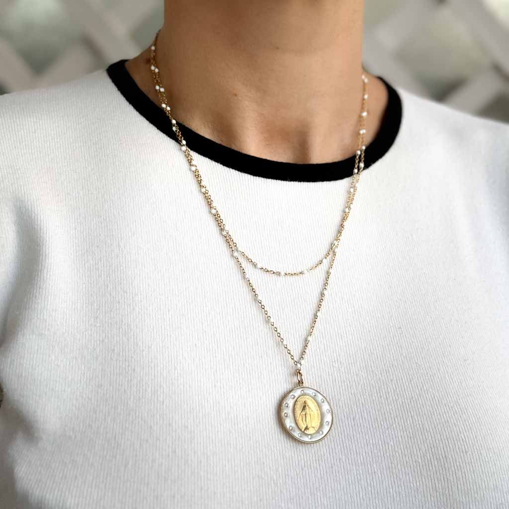 Crowned White Miraculous Medal - Large