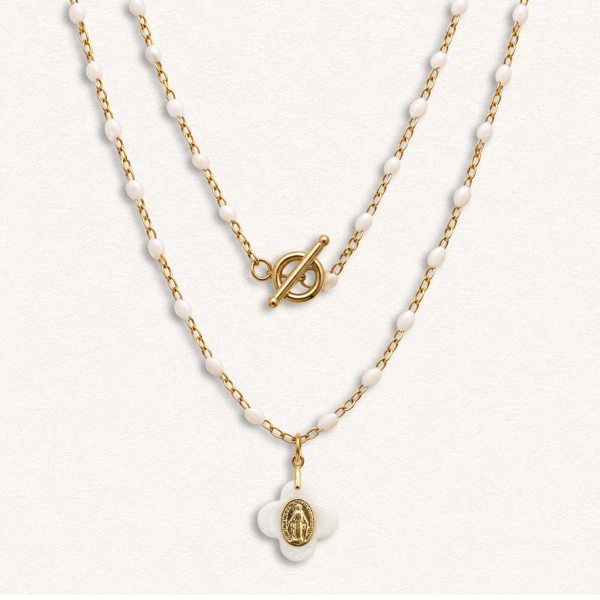 Collier Médaille Miraculeuse - Blanc