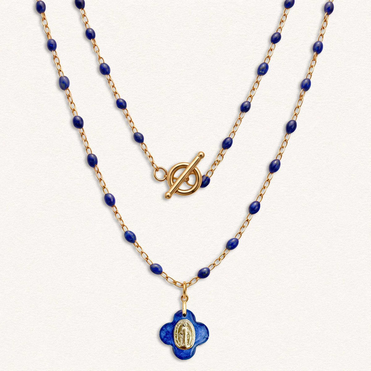 Miraculous Medal Necklace - Blue and Gold