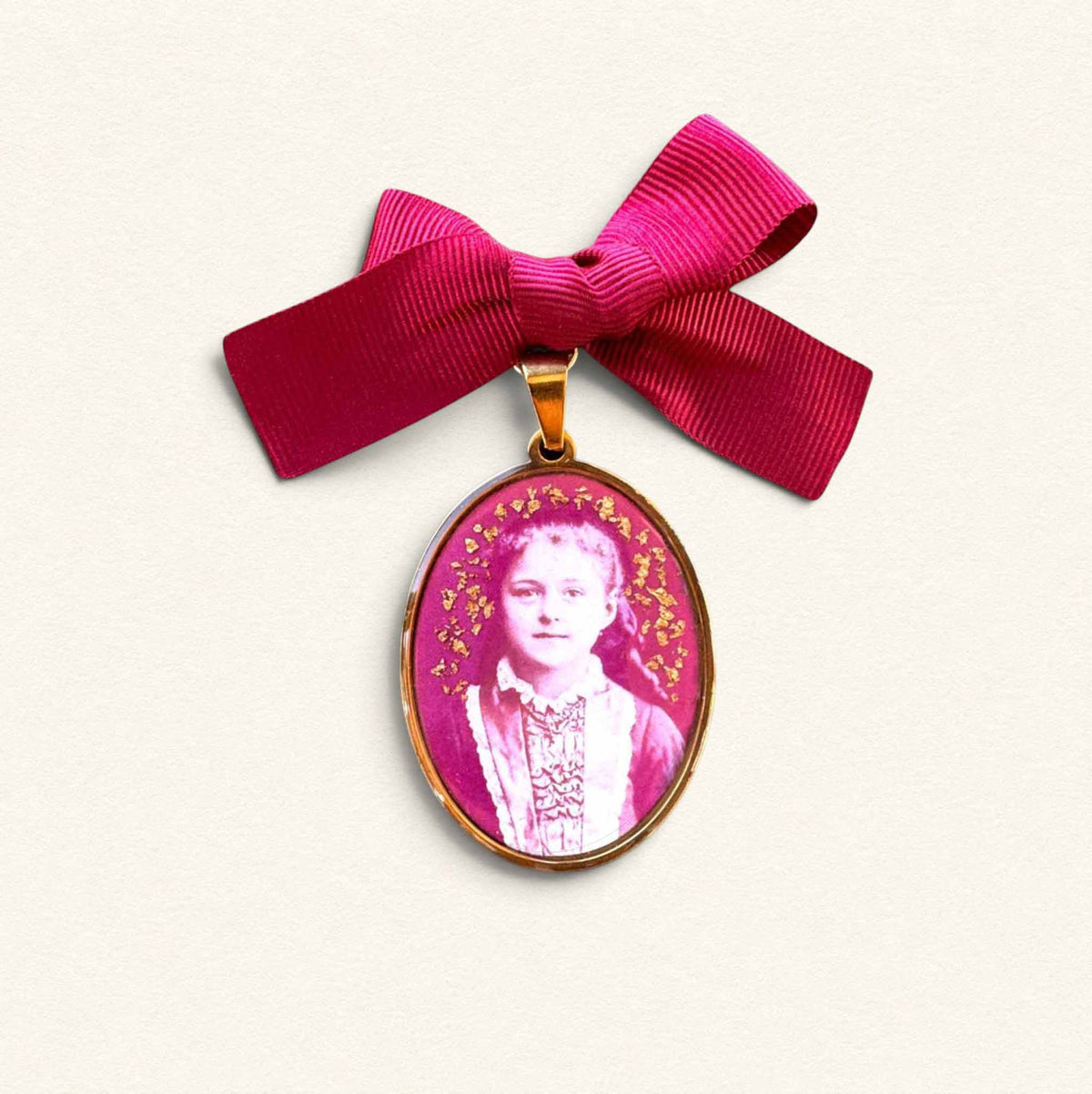 Saint Thérèse Cradle Medal - Pink Ribbon