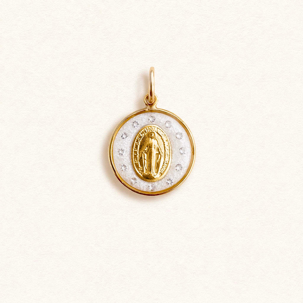 Fleur Nabert créations White Crowned Miraculous Medal - Mini MetaobjectListDrop