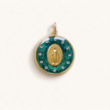 Load image into Gallery viewer, Medium Miraculous Medal Crowned with Stars - green
