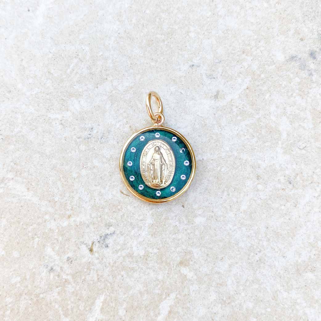 Mini star-crowned Miraculous Medal - Green