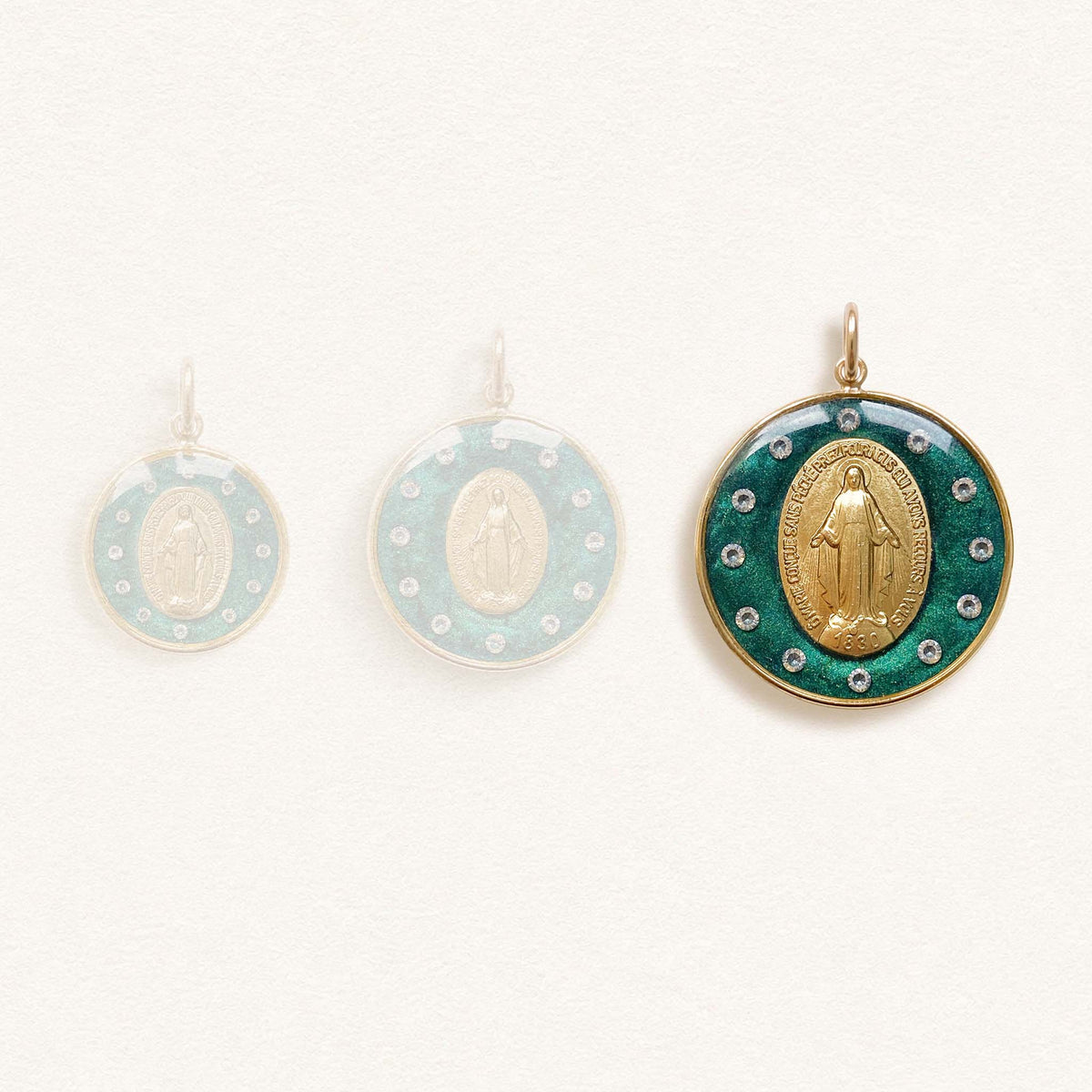 Green Crowned Miraculous Medal - Large